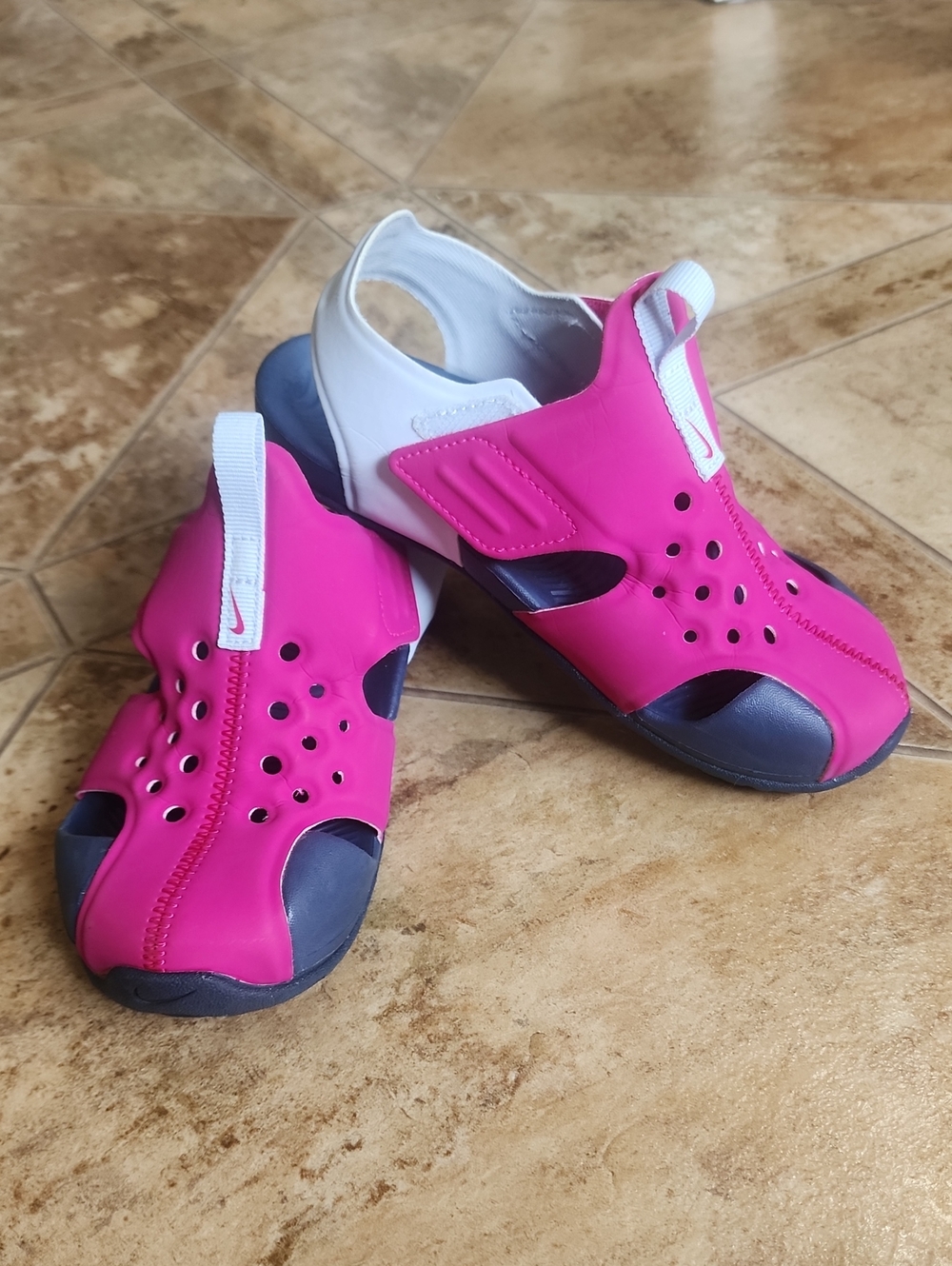 Nike Girls Pink and Navy Slip-On Sport Sandal